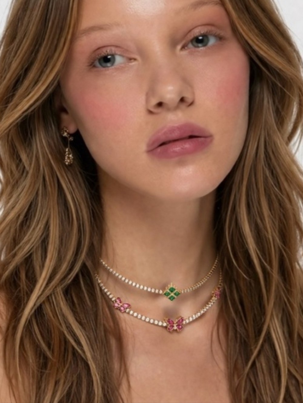 NIB- 8 Other Reasons Wicked Pink Butterfly Crystal Choker Necklace Set